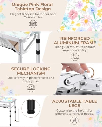 Sportneer Folding Camping Table 60cm L x 40cm W, 4 Height Adjustable Table — view 5