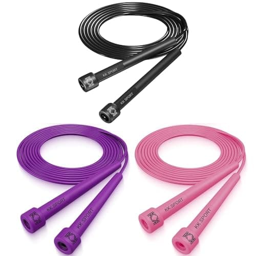 KK Skipping Rope PVC– Jump Rope Lightweight, Durable & Adjustable for All Fitness Levels – Ideal for Home Workouts, Boxing, Cardio & Weight Loss, Set- Black, Pink, Purple