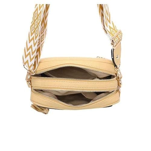 Fontanella Fashion Women's Tassel Front and Back Zip Messenger Camera Wide Guitar Strap Shoulder Handbag Crossbody Bag-SILVER — view 5