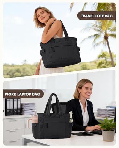 RAINSMORE 15.6 Inch Puffer Laptop Tote Bag for Women Large Quilted Cloud Bag with 15 Pockets and Luggage Sleeve Lightweight Water-Resistant Work Handbag for Teacher, Travel, Gym, School Black — view 6