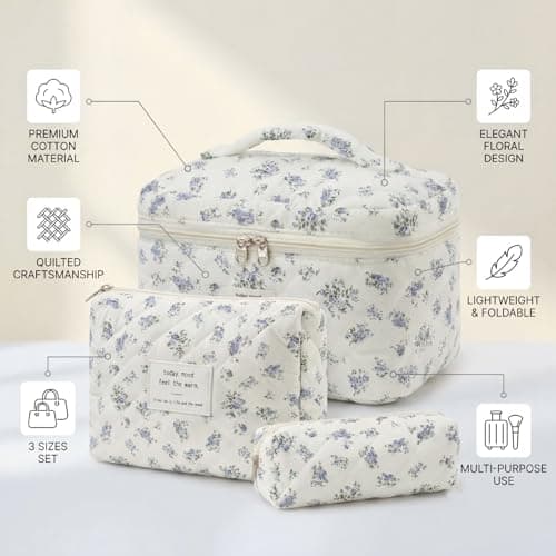 3 Piece Makeup Bag Set for Women, Aesthetic Travel Wash Bag & Cosmetic Pouch Organiser, Lightweight Toiletry Bags with Sturdy Zips for Skincare, Beauty & Daily Essentials — view 6