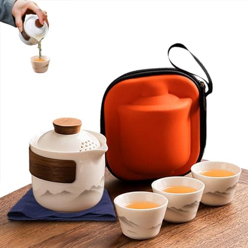 Porcelain Chinese Gongfu Tea Set,Portable Ceramic Teapot Set,Portable All in One Mini Travel Bag for Travel,Home,Gifting,Outdoor Camping Picnic and Office Business Hotel Tea Lover