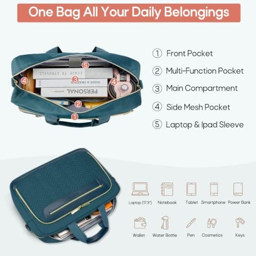 RAINSMORE 17.3 Inch Laptop Bag for Women Water Resistant Briefcase — view 4