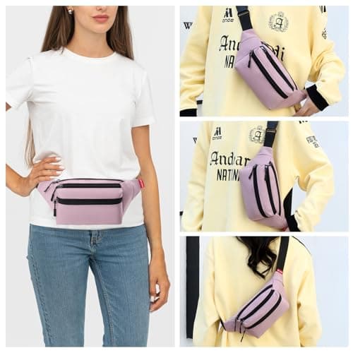 Risipu Bum Bag for Men Women, Lightweight Water-Resistant Waist Packs with Adjustable Belt & 3 Zipper Pockets, Fashionable Fanny Pack for Travel, Running, Hiking, Cycling (Pink) — view 2