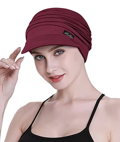 FocusCare Novelty Headwear for Chemo Women Holiday Turbans for Travel Shopping Cap for Hair Loss Burgundy — view 2