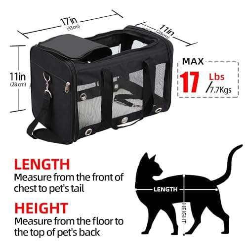 Dycietx Soft Sided Foldable Cat/Dog/Pet/Puppy Carrier Bag, Portable Pets Travel Carriers For Cats/Dogs With Shoulder Strap & Removable Mat, Durable Cat Basket of 17 lbs Airline Approved(Black, M) — view 2