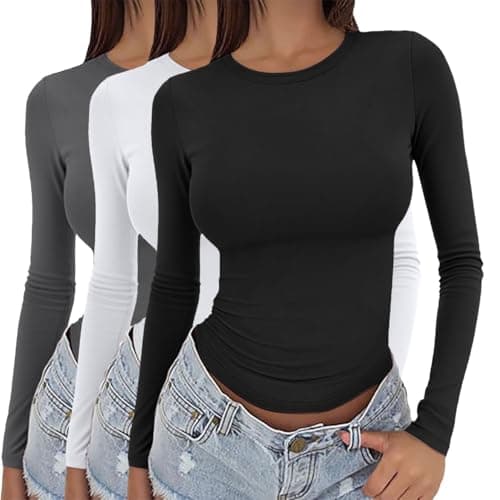 3pc Thermal Underwear Womens Long Sleeve Autumn Tops Round Neck T-Shirts — view 2