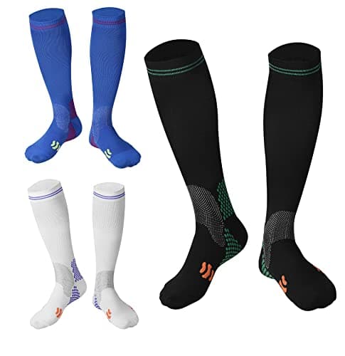 Gcbiger Compression Socks (3 Pairs) for Men Circulation 20-30 mmhg Medical Compression Stockings Women Nursing (02 Black+Blue+White, S-M)