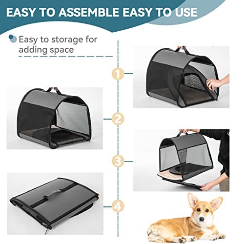 PETSFIT Soft Dog Crate, Travel Bag Carrier- 19 Inch Lightweight, Thick Cushion, Roomy, Easy to Set Up, Portable Pop Up Dog Carrier, Sturdy Portable Cat Kennel Grey — view 5