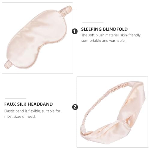 GATHINESS Silk with Headband and Storage Bag Sleep Eye Mask Blindfold Set for Stress Relief and Comfortable Night Sleeping, Beige Travel Sleep Mask Gift — view 3