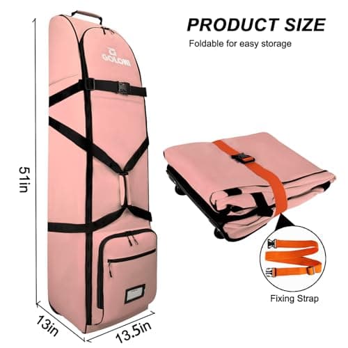 Heavy Duty Oxford Wear-Resistant Soft-Sided Golf Club Flight Bag with Wheels,Pink — view 2