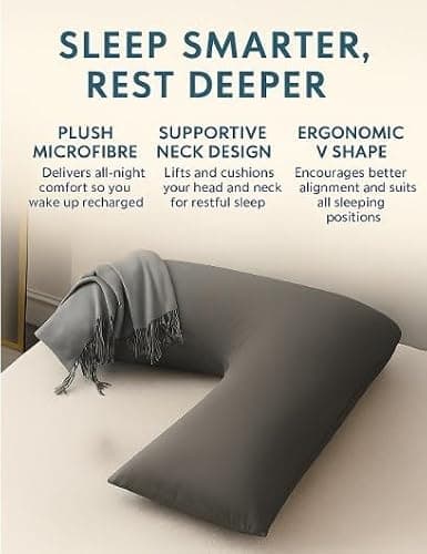 HOMES-LINEN Orthopaedic V-Shaped Pillow Extra Cushioning Support For Head, Neck & Back (Grey, V-Pillow With Cover) — view 6