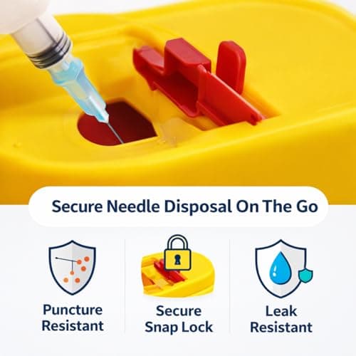 4Pcs Travel Sharps Bin Small – Portable Sharps Disposal Container for Insulin Pen Needles, Diabetic Syringes & Lancets – Compact Medical Travel Sharps Box Leakproof Design — view 3
