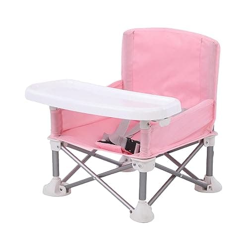 Generic Baby Seat Booster, Space Saver Toddlers, Portable Folding Booster Feeding Chair with Belt/Food Tray/Travel Bag, Pink