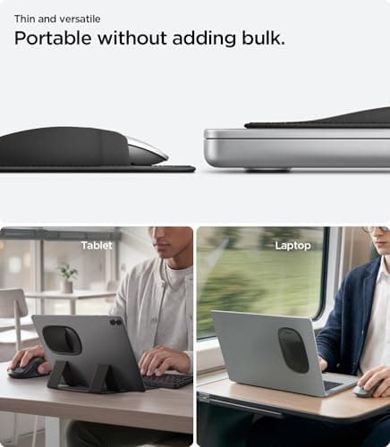 Spigen Ultra-Slim Stick-On Mouse Holder for Laptop, Premium Durable Fabric Mouse Pouch, Strong Adhesive & Tear-Resistant Storage Pocket for Wireless Mouse Compatible with Macbook Neo Pro Air and More — view 3