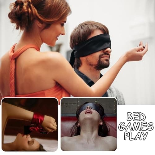 Nurhore 2PCS Blindfold for Couples Games, Comfortable Satin Eye Mask Blind Folds for Adult Play Sleeping, Sleep Eye Masks Blindfold Fluffy Handcuffs Play, Hand Tie Blindfolds Women Girls — view 5