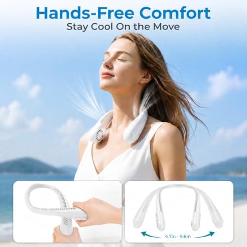 Neck Fan 230g Lightweight Bladeless USB Rechargeable 3 Speeds (White) — view 3