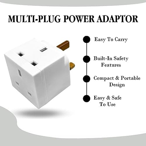 2 Way Plug Adapter UK Outlet Extender Double Socket Adapter Multiplug with Multi Plug for Bedroom Kitchen Bathroom Study Desk Shelf and Landing White 4 Pack — view 3