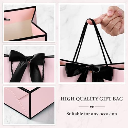 BBLIKE Medium Gift Bags for Present - 2 Pcs Birthday Gift Bag with 4 Wrappers and 2 Cards, Luxury Paper Bags with Handles for Girls Womens Wedding Party Christmas Valentines Bridesmaid (Pink Black) — view 3