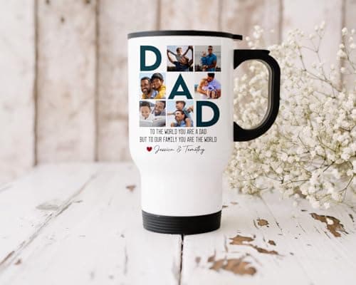 EKAM Personalised Travel Mug - 14oz Stainless Steel Insulated Travel Tea/Coffee Mug -Add Your Photos and Text - Present for Dad - Gift for Father's Day - Dad Daddy Grandad Grandpa (Design 01) — view 3