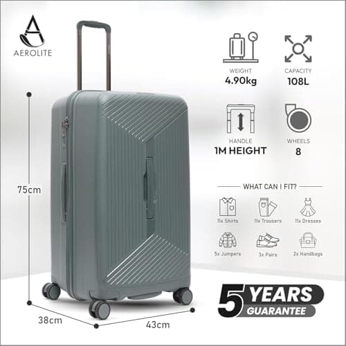 Aerolite Large 108L Polypropylene Hard Shell Trunk Suitcase, 4 Wheels — view 2