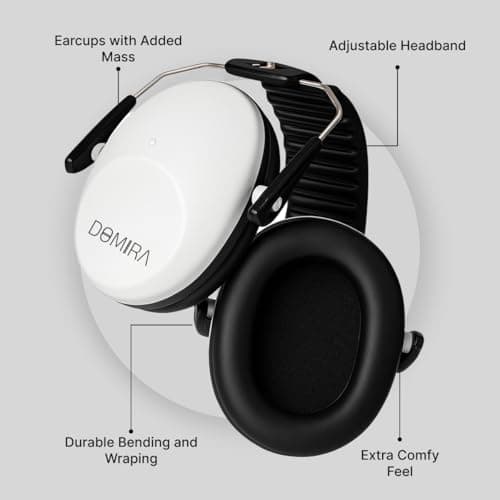 DOMIRA Kids Ear Defenders SNR 26 – Noise Cancelling Ear Muffs for Children, Hearing Protection for School, Travel & Shooting – Lightweight Adjustable Headphones (White) — view 2