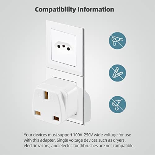 LUKELI 4 Pack UK to BRAZIL Plug Adapter Travel Plug to Brazil UK to Brazilian 3 pin plug Converter Power Adapter for BRAZIL and PARTS of South Africa (White 4 Pack) — view 6