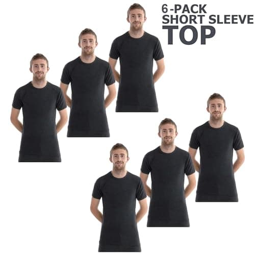 Gaffer 6 Pack Mens Thermal Top Set Short Sleeve T-Shirts Warm Baselayer Inner Underwear Vest Winter Ski Wear for Outdoor Work, Travel, and Cold Weather Charcoal 6 Pack Short Sleeve Top L — view 2
