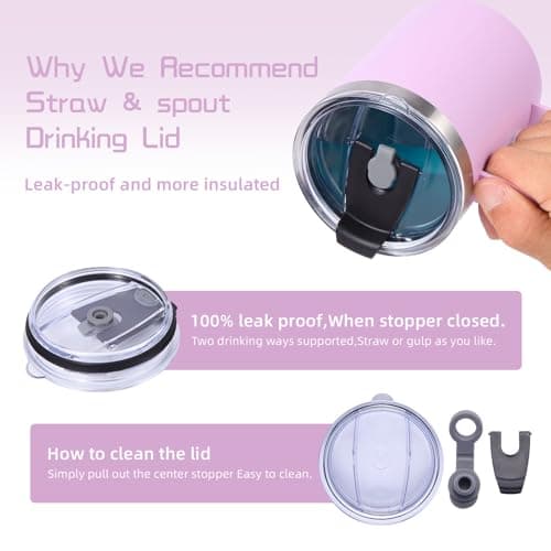 Volhoply 12oz Insulated Leakproof Coffee Mug with Sliding & Straw Lid,Double Wall Vacuum Stainless Steel Travel Cafe Tumbler Cup with Handle,Reusable Camping Mugs Keep Cold/Hot(Purple,1 Set) — view 5