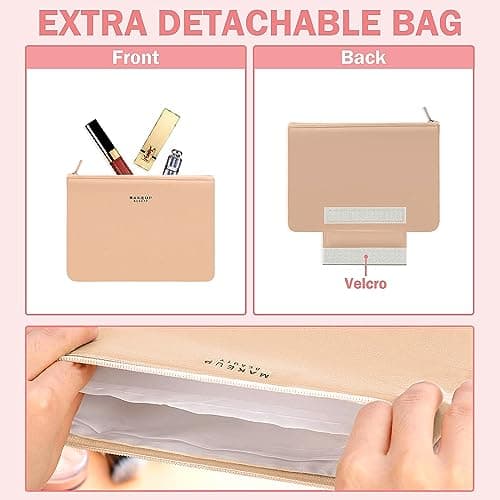 Travel Makeup Bag [with Brushes Holder & Detachable Pouch] Cosmetic Bag Large Capacity Waterproof Makeup Case Storage Organiser for Women & Girls (Grey) — view 4