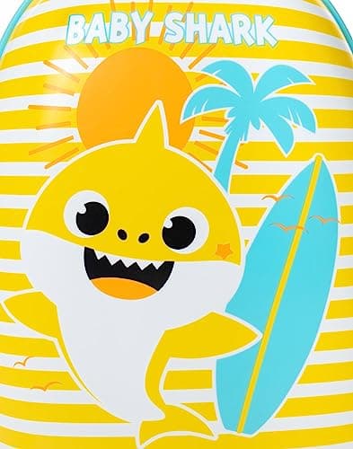 Baby Shark Kids Suitcase | Yellow and Blue Small Cabin Bag For Boys & Girls | Carry On Trolley with Extendable Handle | Singing Shark Hard Cover Holiday Case | Fun Travel Merchandise Gift for Children — view 6