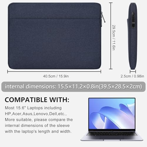 HEDUGO Laptop Sleeve Case with Accessory Pocket Padded Computer Carrying Pouch 15.6 inches Compatible with HP Dell Asus Protective Laptop Cover for 15.6 “ Chromebook/Notebook/Tablet, Navy Blue — view 5