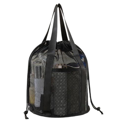 Pxcewdcx Mesh Shower Bag | Drawstring Bucket Shape Organizer Totes - Portable Waterproof Basket Organizers for Gym Toiletry Travel Pool Beach Camping Summer Swim Bath Vacation