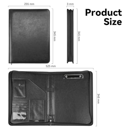 GUYUCOM Leather Zipper Conference Folder, A4, Travel Document Folder, Portfolio Travel Wallets, Black — view 6