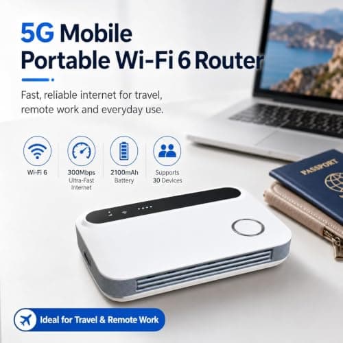 5G Mobile Portable Wi-Fi 6 Router, Wi-Fi 6 Mobile Hotspot, 300Mbps Ultra-Fast Internet,Supports 30 Devices, Ideal for Travel, Remote — view 2