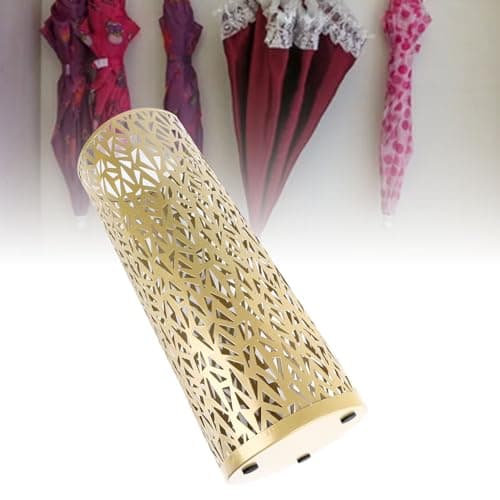 HUSHUI Freestanding Metal Umbrella Rack Hollow Out Round Entrance Storage Tray, Suitable for Home, Hotel, Office Decoration (Gold) — view 3