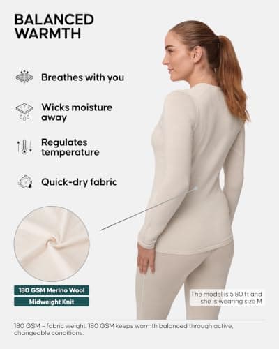 DANISH ENDURANCE Merino Thermal Top for Women, Midweight 180 GSM, Off-White, S — view 2