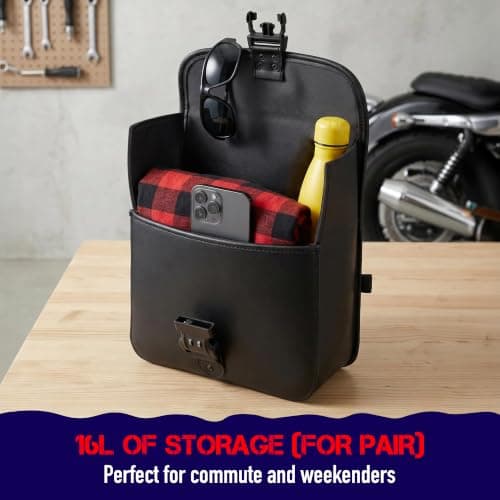 Nomad Leather Motorcycle Saddlebags Quick-Easy Universal Fit Throw Over Saddle Bags Cruiser Biker Side Bags (Black) — view 3