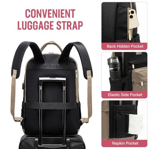 LOVEVOOK Laptop Backpack Womens, 17 Inch School Bags for Girls Travel Rucksack with USB Port Waterproof Back Pack for Work Business College School, Khaki Black — view 4