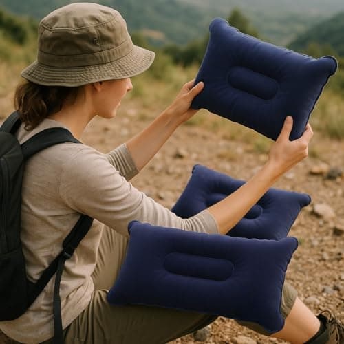 JR Quality Product Pack of Two Inflatable Blow up Pillows for Camping Holidays, Fishing and Travel Comfort. Compact and Light for Easy Storage (Blue) 37cm x 28cm — view 4