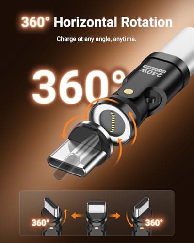 USB C Magnetic Adapter PD 240W, 180° 360° Rotating 9 PIN Type-C Adaptor — view 3