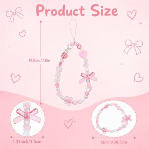 Ouligay Pink Camera Wrist Strap Beaded Phone Charm Strap Cute — view 2