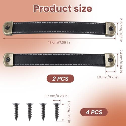 Mabor 2 Pcs Leather Handles for Drawers Leather Trunk Handles Leather Handle Suitcase Luggage Pulls Cabinet Handles Leather Strap Handle with Mounting Screws Leather Cabinet Knobs(Black) — view 2