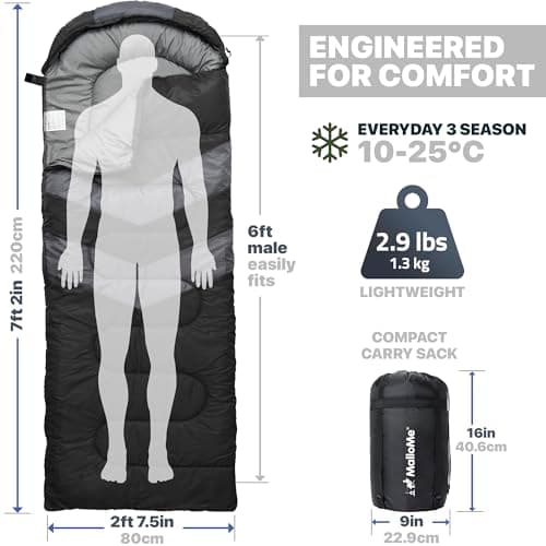MalloMe Sleeping Bags for Adults & Kids Sleeping Bag 3-4 Season - Ultralight Backpacking Sleeping Bag Cold Weather & Warm, Lightweight Compact, Single Adult Girls Boys Winter Sleep Camping Accessories — view 2