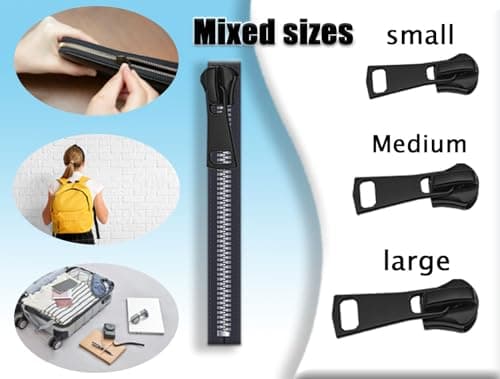 SHSMPXOY 12 Pcs Zipper Pull Replacement Detachable Zip Repair Kit #3#5#8 Sizes Zips Removable Metal Zipper Pulls Extension Sewing Supplies for Repair Clothes Jeans Jacket Backpack Luggage (B-Black) — view 3