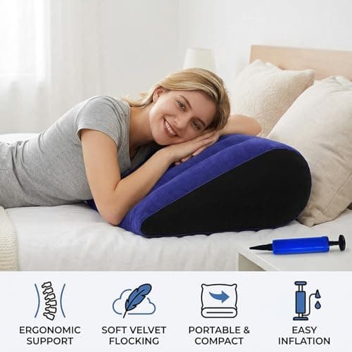Inflatable Wedge Pillow, Wedge Pillow for Comfort and Support, Lumbar Leg Support Pillow for Sleeping, Knee Support for Women Men, Adjustable Pillows Use in Bed, Travel, Camping, Flight(Purple) — view 4