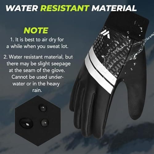 WESTWOOD FOX Kids Winter Gloves-Water-Resistant,Windproof & Thermal Insulated Mittens for Boys & Girls, Anti-Slip Grip,Touchscreen Compatible,Outdoor Running/Cycling/Snow/Ski (Black, L) — view 2