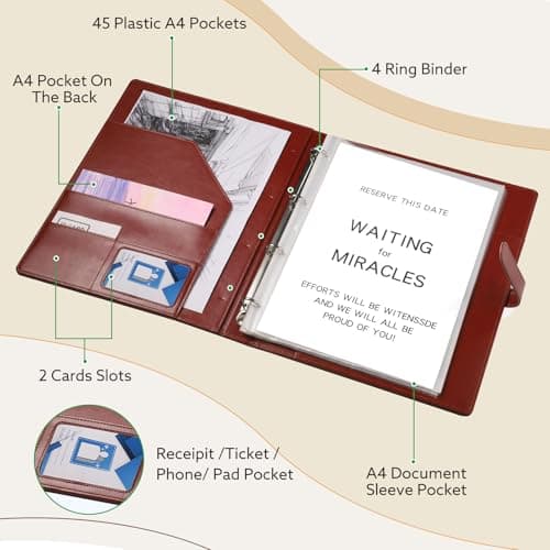 A4 Portfolio Folder with Ring Binder, Document Folder with Plastic Sleeves — view 3