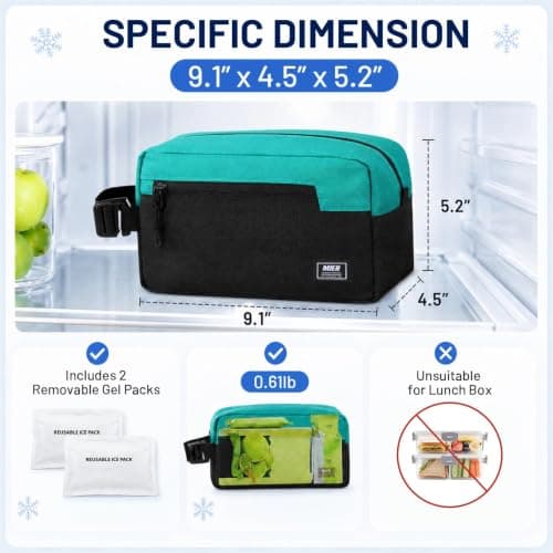 MIER Small Cool Bag for Kids with Detachable Ice Packs, Black/Blue, 3L — view 4