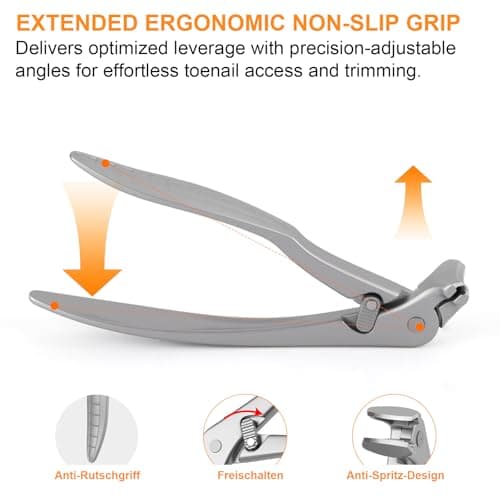 Sopolise Ergonomic Long Handle Nail Clippers for Seniors, Professional Stainless Steel Olecranon Toenail Clippers for Thick Nails, Heavy Duty Trimmer with Catcher (Large, Grey) — view 3